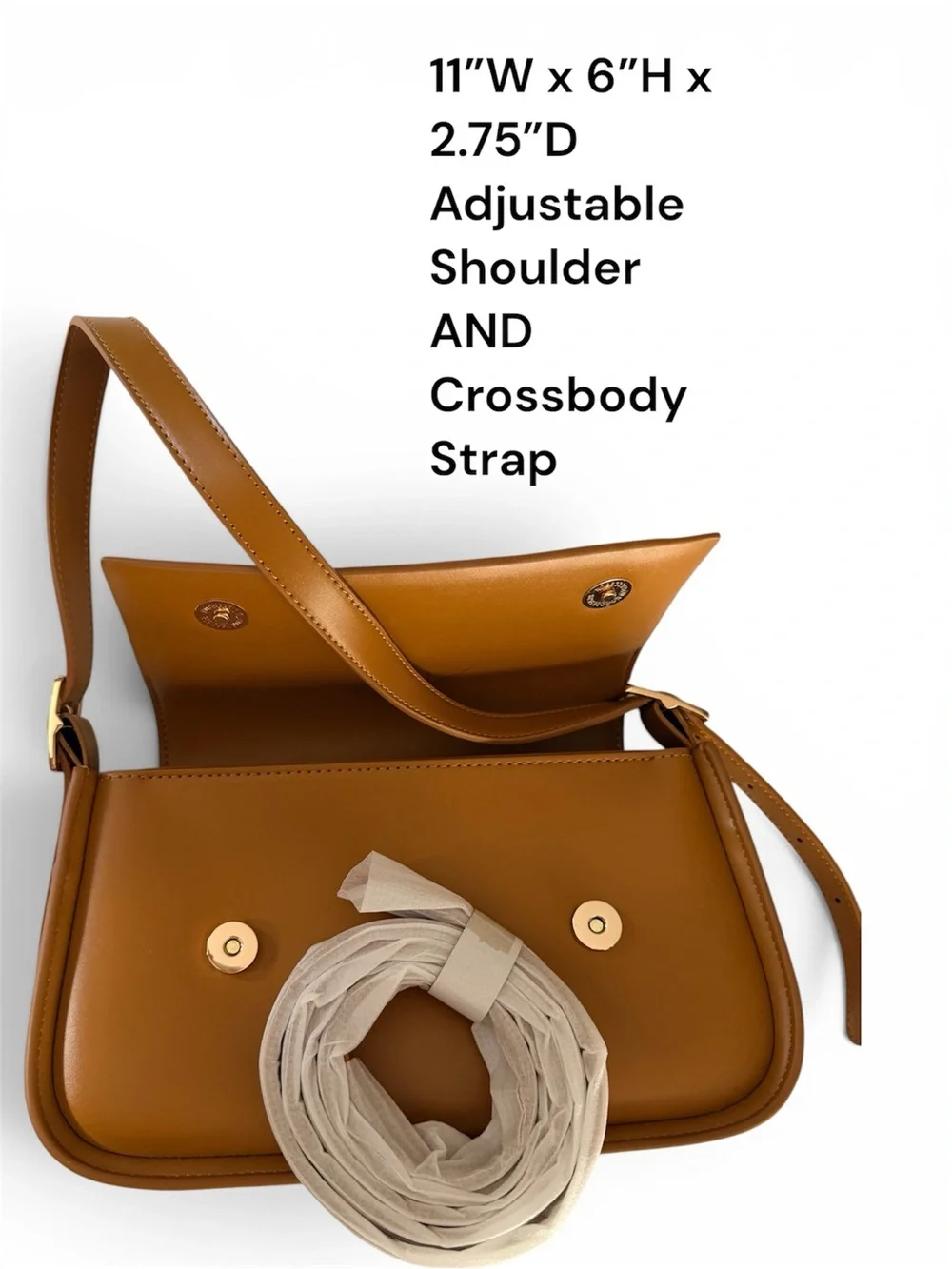 Tan Faux Leather Shoulder Bag Adjustable Strap Crossbody Minimalist Baguette